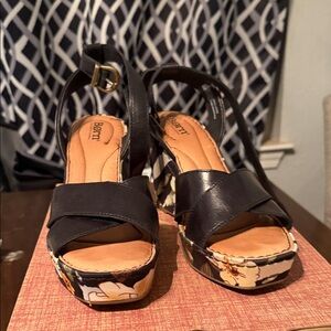 Born Black Floral Wedge Sandals